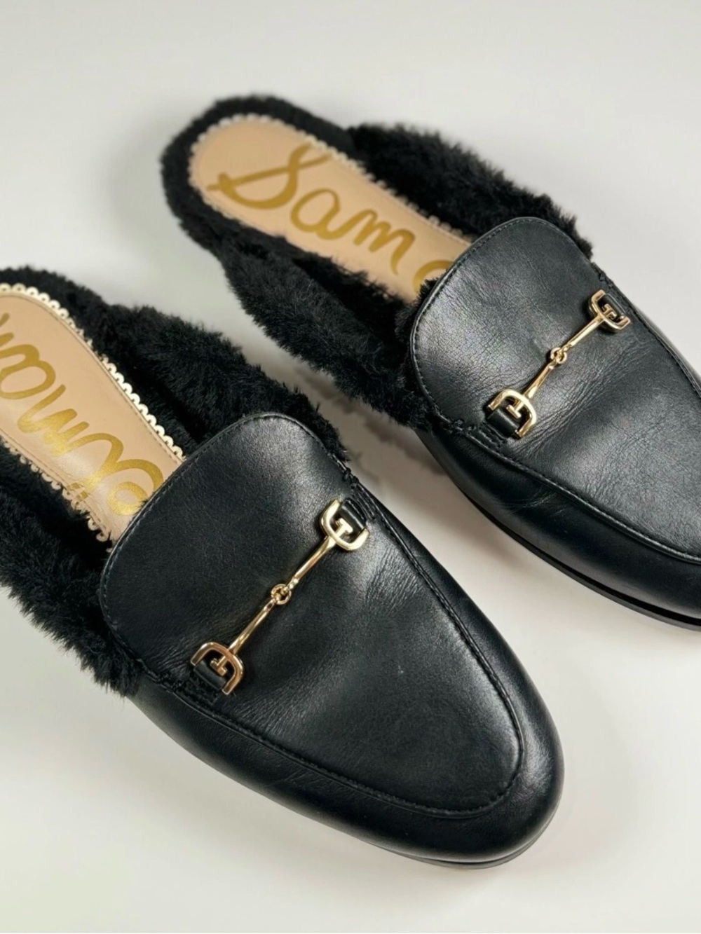 Sam Edelman Linnie Bit Mule Black Leather Flat Slip On Mules 8.5
